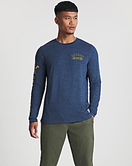 Superdry Blue Marl Longsleeve Arm Print T-Shirt