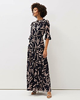 Phase Eight Amber Leaf Print Tiered Maxi Dress