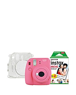 Fujifilm Instax Mini 9 Instant Camera (20 Shots) + Glitter Case - Flamingo Pink