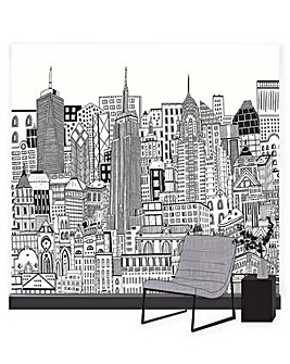 Art for the Home In the City Monochrome Cityscape Mural