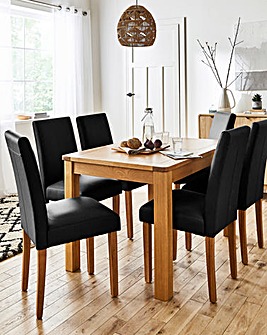 Logan Oak Extending Table & 6 Leather Ava Chairs