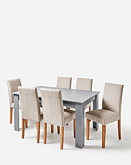 Dakota Large Dining Table with 6 Ava Fabric Chairs