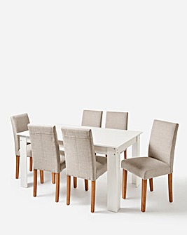 Dakota Large Dining Table with 6 Ava Fabric Chairs