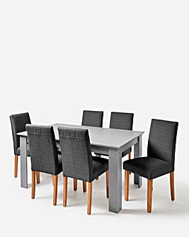 Dakota Large Dining Table with 6 Ava Fabric Chairs