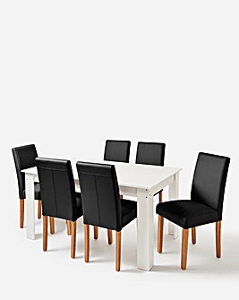 Dakota Large Dining Table with 6 Ava Faux Leather Chairs