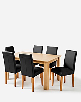 Dakota Large Dining Table with 6 Ava Faux Leather Chairs