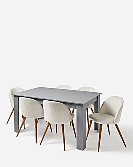 Dakota Large Dining Table with 6 Klara Boucle Chairs