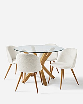 Bodie Oak Table with 4 Klara Boucle Chairs
