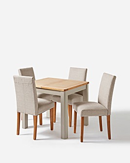 Logan Two-Tone Small Extending Table and 4 Ava Fabric Chairs