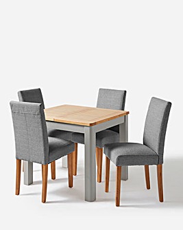 Logan Two-Tone Small Extending Table and 4 Ava Fabric Chairs
