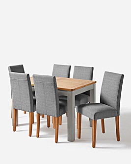 Logan Two-Tone Large Extending Table and 6 Ava Fabric Chairs