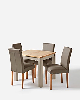 Logan Two-Tone Small Extending Table and 4 Ava Faux Leather Chairs