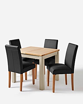 Logan Two-Tone Small Extending Table and 4 Ava Faux Leather Chairs