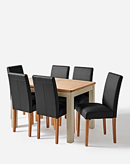 Logan Two-Tone Large Extending Table and 6 Ava Faux Leather Chairs