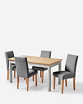 Julipa Ashford Dining Table with 4 Ava Fabric Chairs