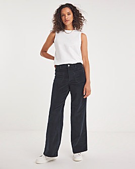 Navy Cord Pocket Front Wide Leg Jeans