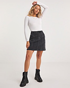 Black Cargo Denim Mini Skirt