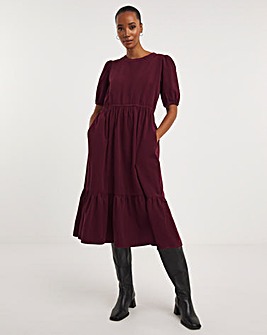 Wine Baby Cord Tiered Midaxi Dress