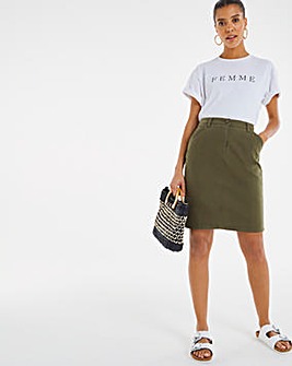 Khaki Cotton Rich Stretch Chino Skirt