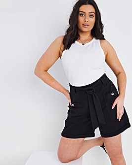 Washed Black Soft Touch Belted Shorts