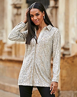 Sosandar Champagne Gold Sequin Shirt