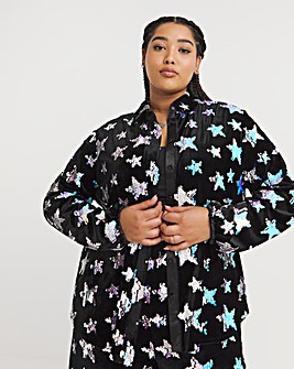 Twisted Wunder Julian Black Velvet Sequin Star Shirt