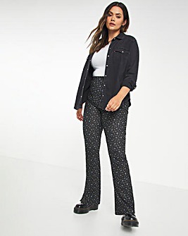 Black Ditsy Jersey Flare Trousers