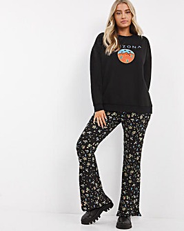 Ditsy Print Supersoft Flared Trousers