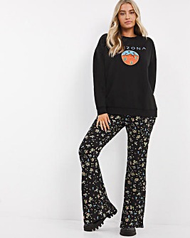 Ditsy Print Supersoft Kickflare Trousers