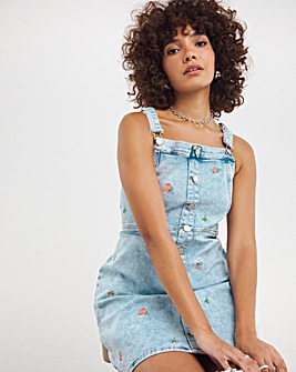 Floral Embroidered Dungaree Dress