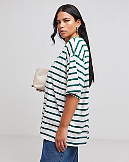 Green & White Stripe Oversized Slouchy Crew Neck T-Shirt