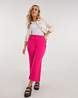 Hot Pink Cropped Raw Hem Wide Leg Jean