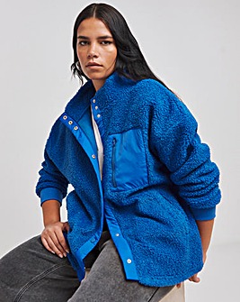 Cobalt Blue Teddy Jacket With Nylon Pocket