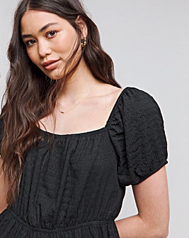 Black Short Sleeve Textured Top