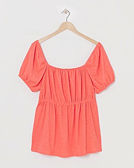 Simply Be Coral Short Sleeve Textured Top