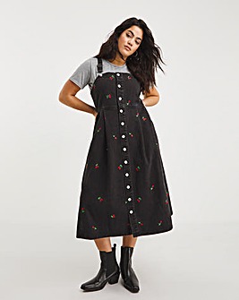 Embroidered Cherry Dungaree Dress