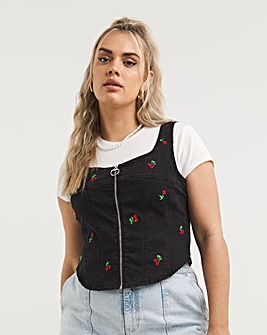 Embroidered Cherry Corset Top
