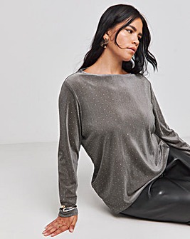 Grey Velour And Diamante Top