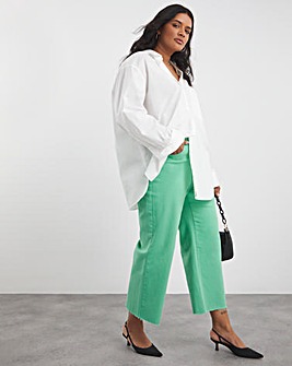 Bright Green Cropped Raw Hem Wide Leg Jean