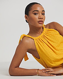 Orange Textured Tie Shoulder Top