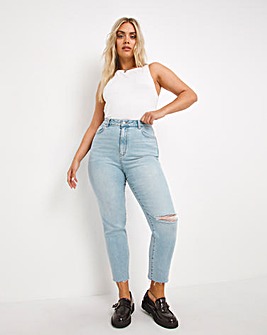 Slim Mom Jeans With Single Busted Knee