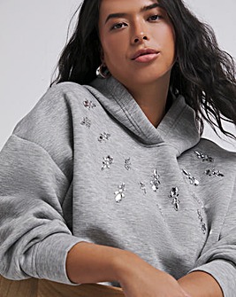 Grey Marl Embellished Scuba Hoodie