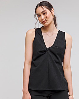 Black Jersey Linen Look Knot Front V Neck Cami