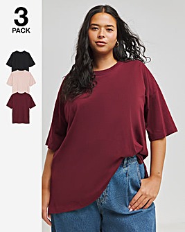 Pink, Burgundy & Black Pack 3 Boyfriend T-Shirt