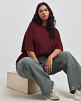 Burgundy Oversized Slouchy Crew Neck T-Shirt