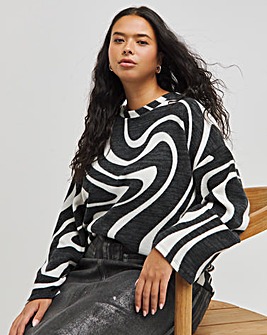 Mono Print Cut & Sew Ribbed Printed High Neck Top