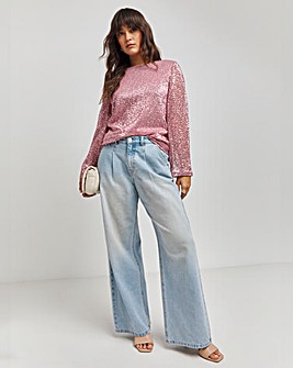 Pink Flared Sleeve Sequin Top