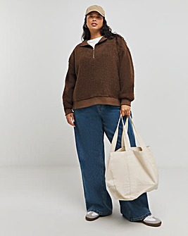 Chestnut Brown Teddy Zip Collar Sweatshirt