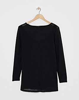 Black 2 in 1 Rib Mesh Longline Top