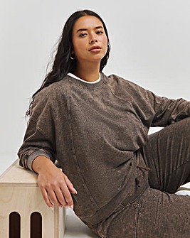 Chocolate Acid Wash Seam Detail Sweatshirt